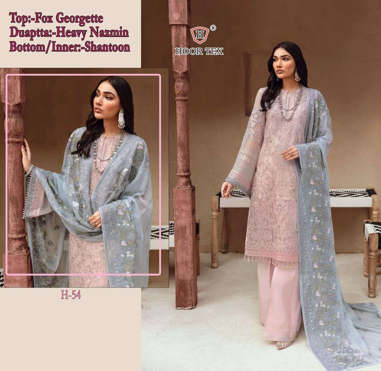 H-54 HIT DESIGN BY HOOR TEX FAUX GEORGETTE WORK DRESSES