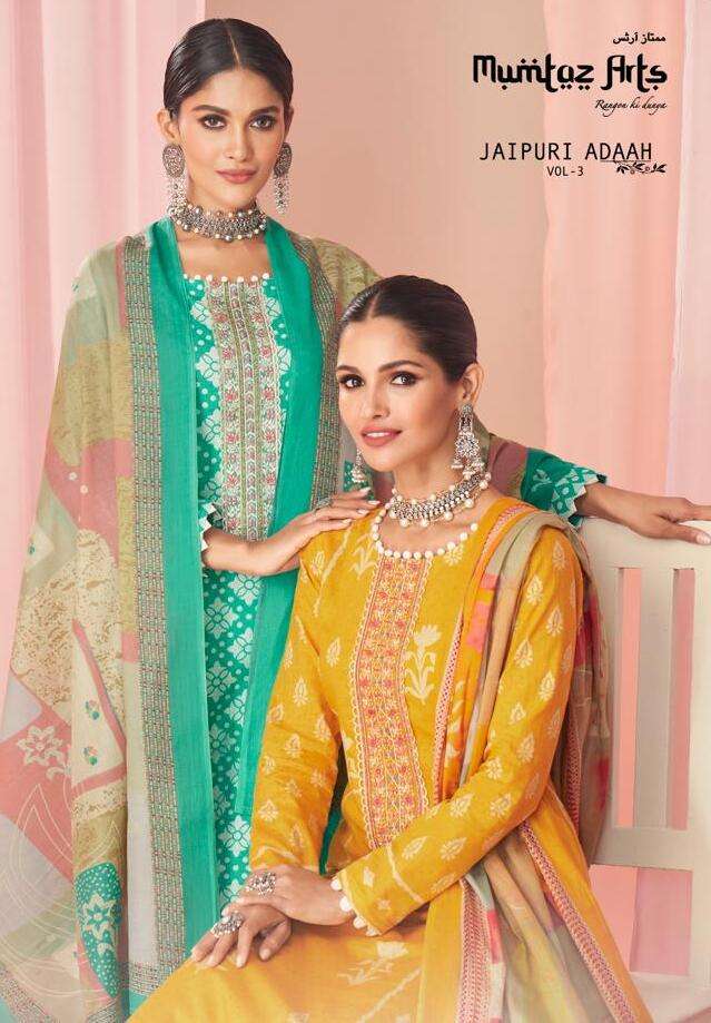 JAIPURI ADAAH VOL-3 BY MUMTAZ ARTS 22001 TO 22008 SERIES LAWN EMBROIDERY DRESSES