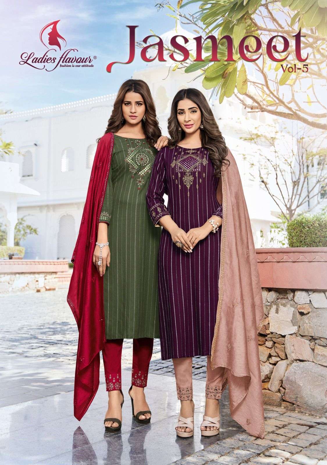 JASMEET VOL-5 BY LADIES FLAVOUR 5001 TO 5006 SERIES DESIGNER RAYON DRESSES