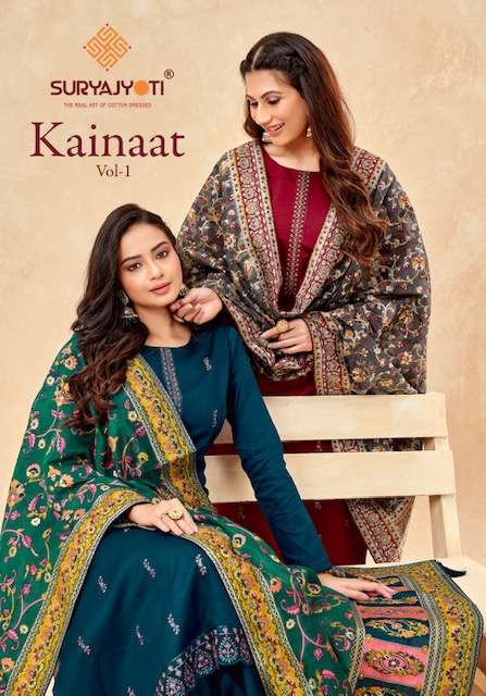 KAINAAT VOL-1 BY SURYAJYOTI 1001 TO 1006 SERIES COTTON WORK DRESSES