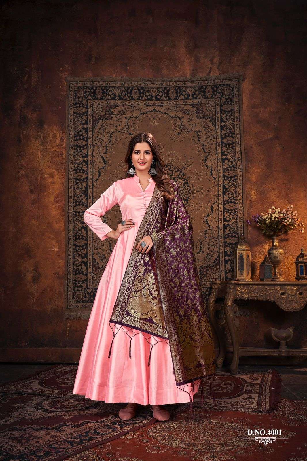 KARISHMA VOL-4 BY TWISHA 4001 TO 4004 SERIES ART SILK WORK STITCHED ANARKALI GOWNS