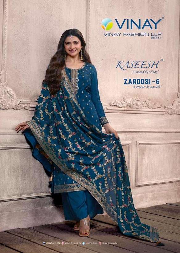 KASEESH ZARDOSI VOL-6 BY VINAY FASHION 63781 TO 63787 SERIES DOLA JACQUARD DRESSES