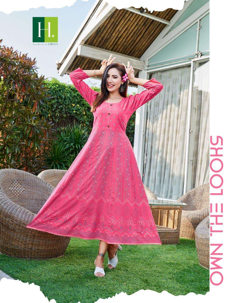 KATRINA BY H DOT 1001 TO 1010 SERIES RAYON PRINTED ANARKALI KURTIS