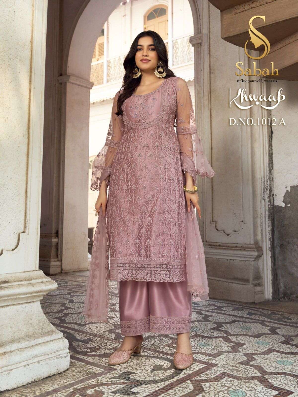 KHWAAB 1012 HIT COLOURS BY SABAH HEAVY BUTTERFLY NET DRESSES