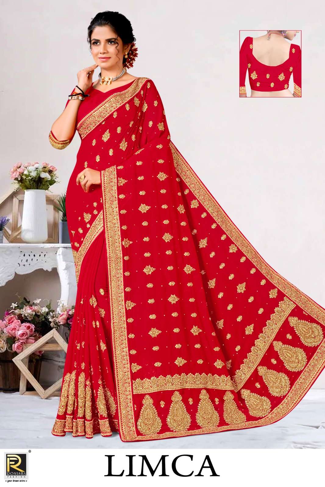 LIMCA BY RONISHA FASHION DESIGNER GEORGETTE RED FANCY SAREES