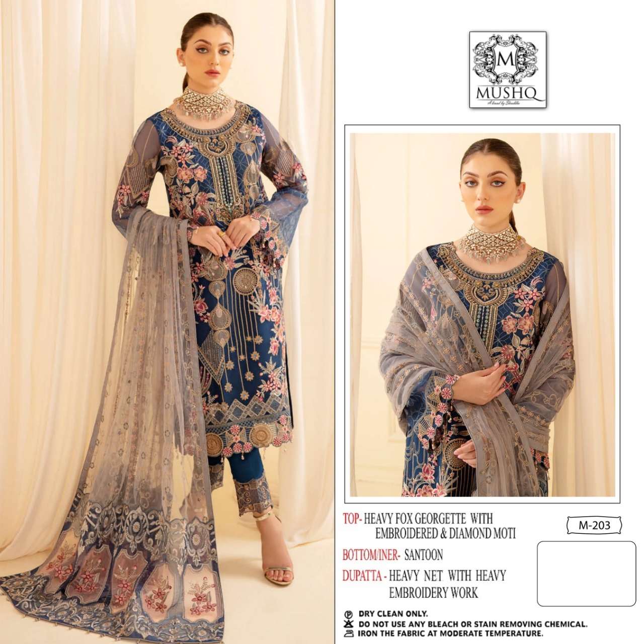 M-203 HIT DESIGN BY MUSHQ GEROGETTE EMBROIDERY PAKISTANI DRESS