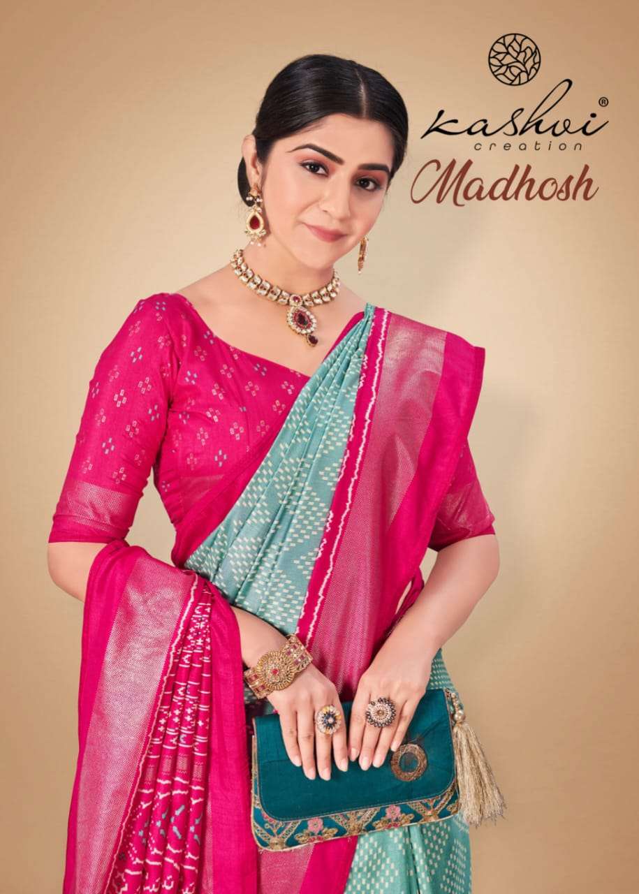 MADHOSH BY KASHVI CREATION 1001 TO 1008 SERIES DOLA SILK PRINT SAREES