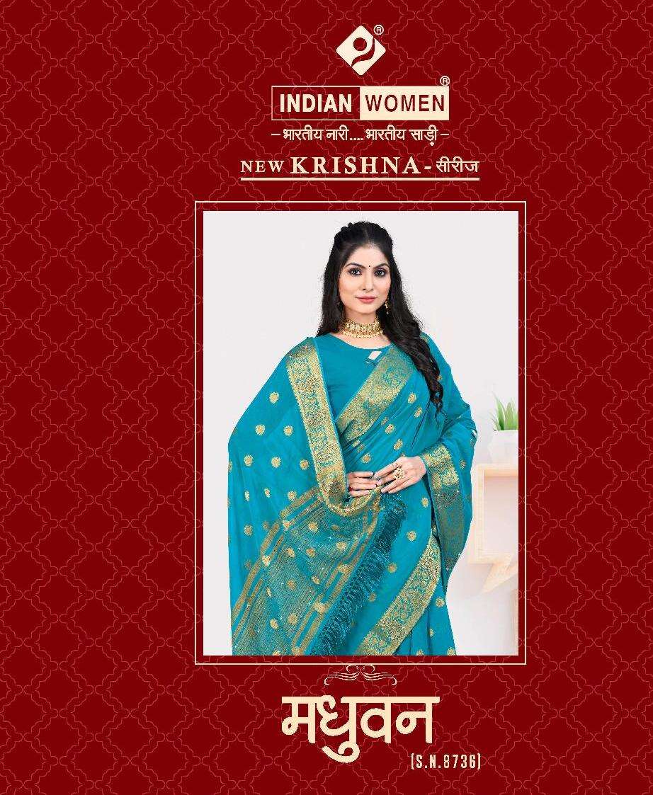 MADHUVAN 8736 BY INDIAN WOMEN 8736-A TO 8736-F SERIES ORGANZA SAREES