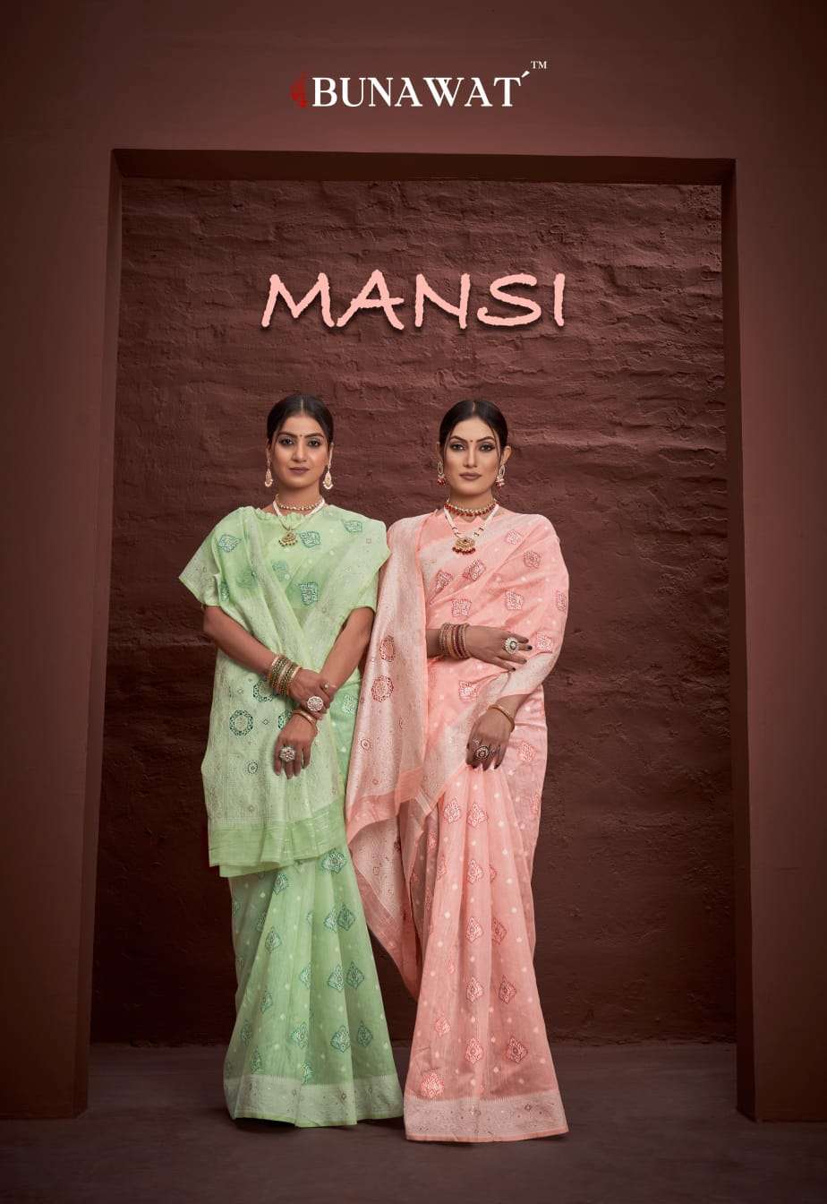 MANSI BY BUNAWAT 1001 TO 1006 SERIES DESIGNER COTTON  WORK SAREES