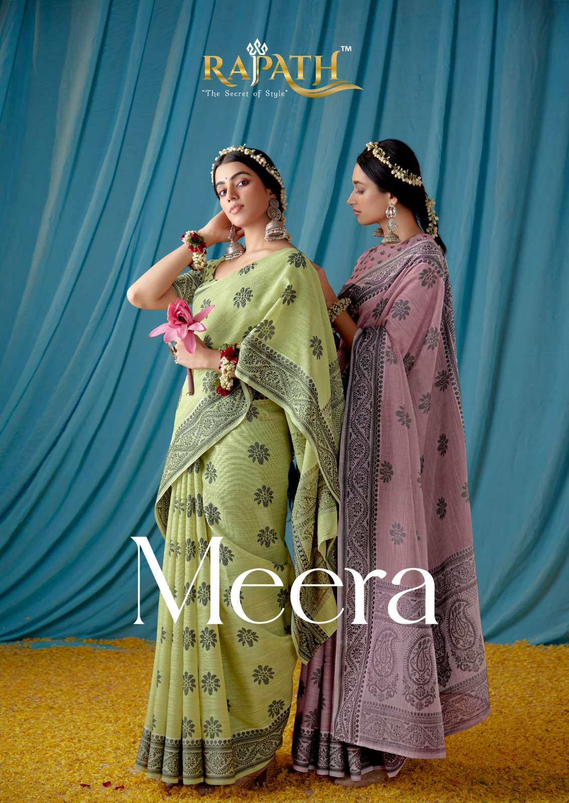 MEERA BY RAJPATH 1001 TO 1006 SERIES DESIGNER LUCKNOWI LINEN SAREES