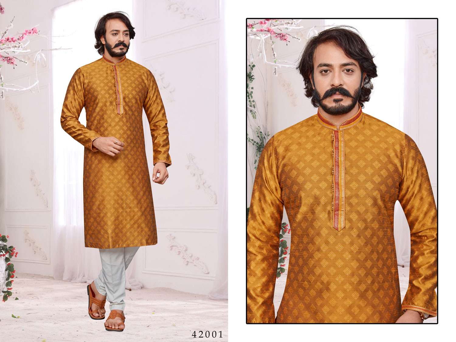 MEET VOL-42 BY ASLIWHOLESALE JACQUARD MENS KURTAS WITH PAJAMA