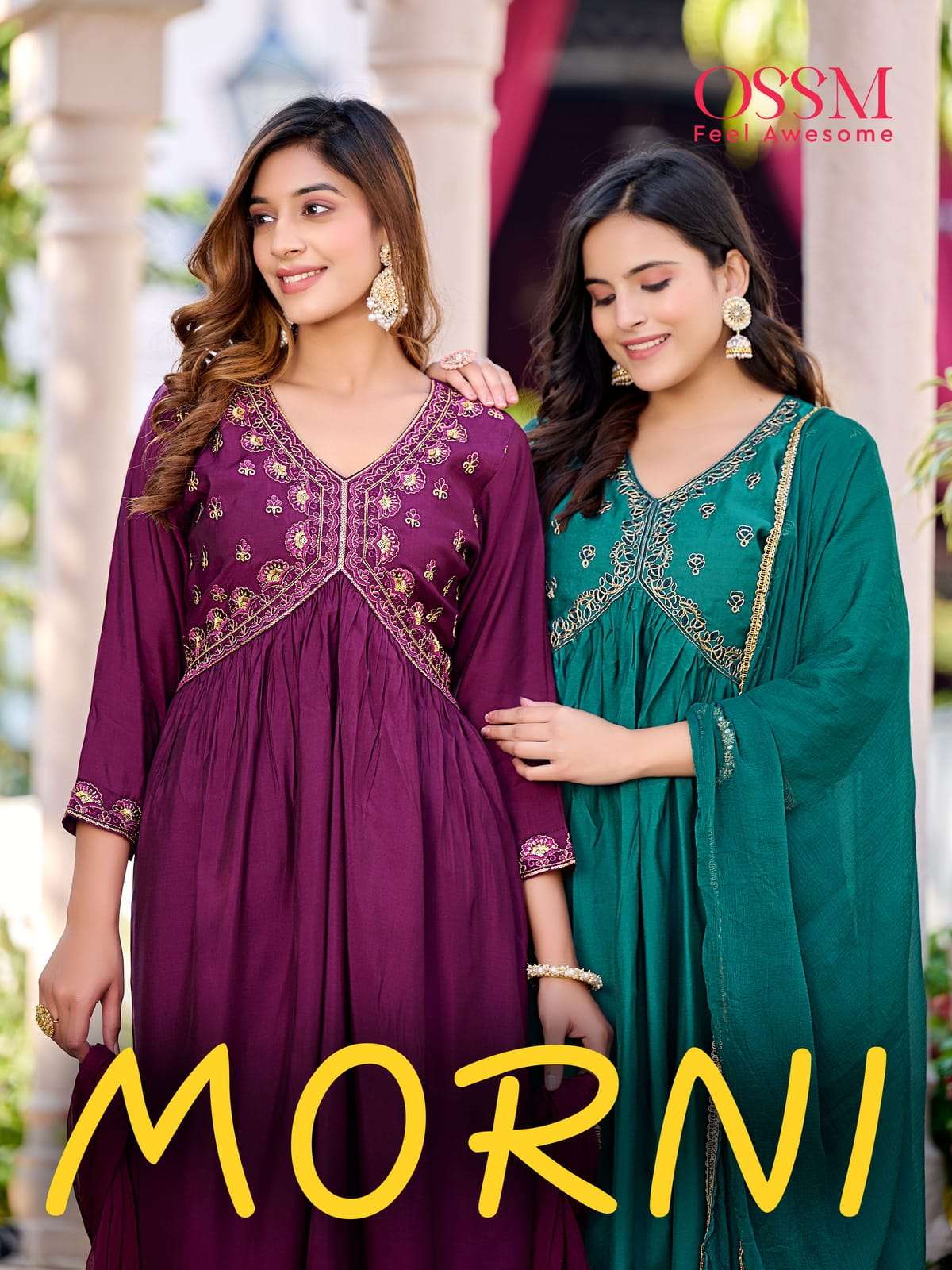 MORNI BY OSSM 101 TO 106 SERIES VISCOSE SILK EMBROIDERED STITCHED DRESSES