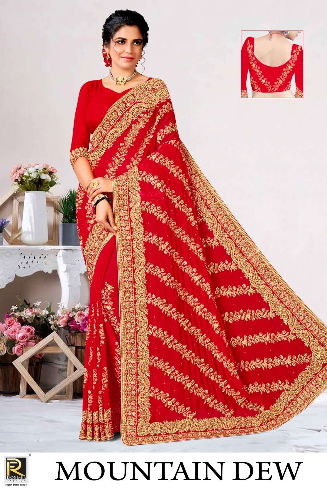 MOUNTAIN DEW BY RONISHA FASHION DESIGNER GEORGETTE RED FANCY SAREES