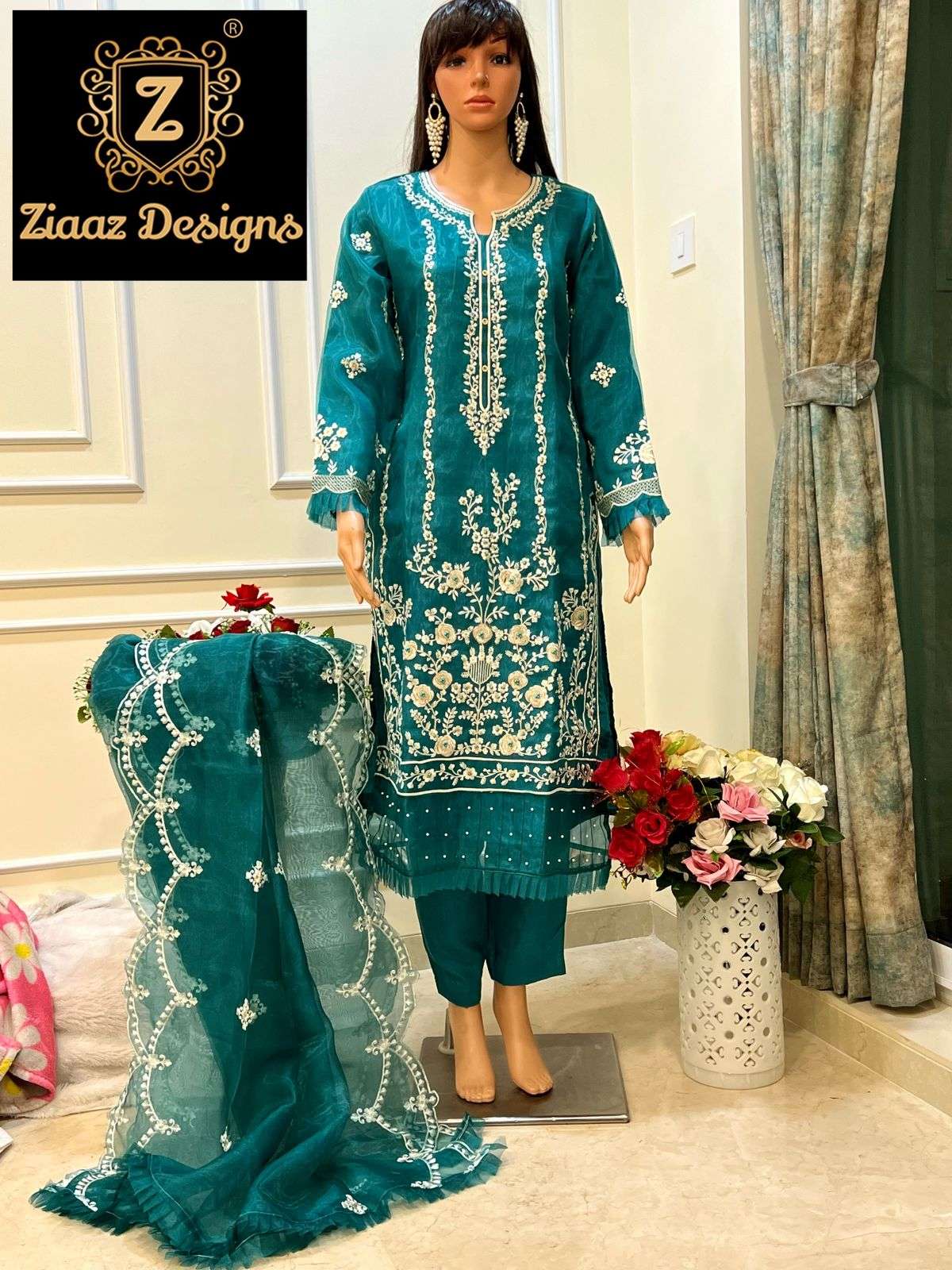 NOOR PEACOCK VOL-2 BY ZIAAZ DESIGNS ORGANZA EMBROIDERED DRESS