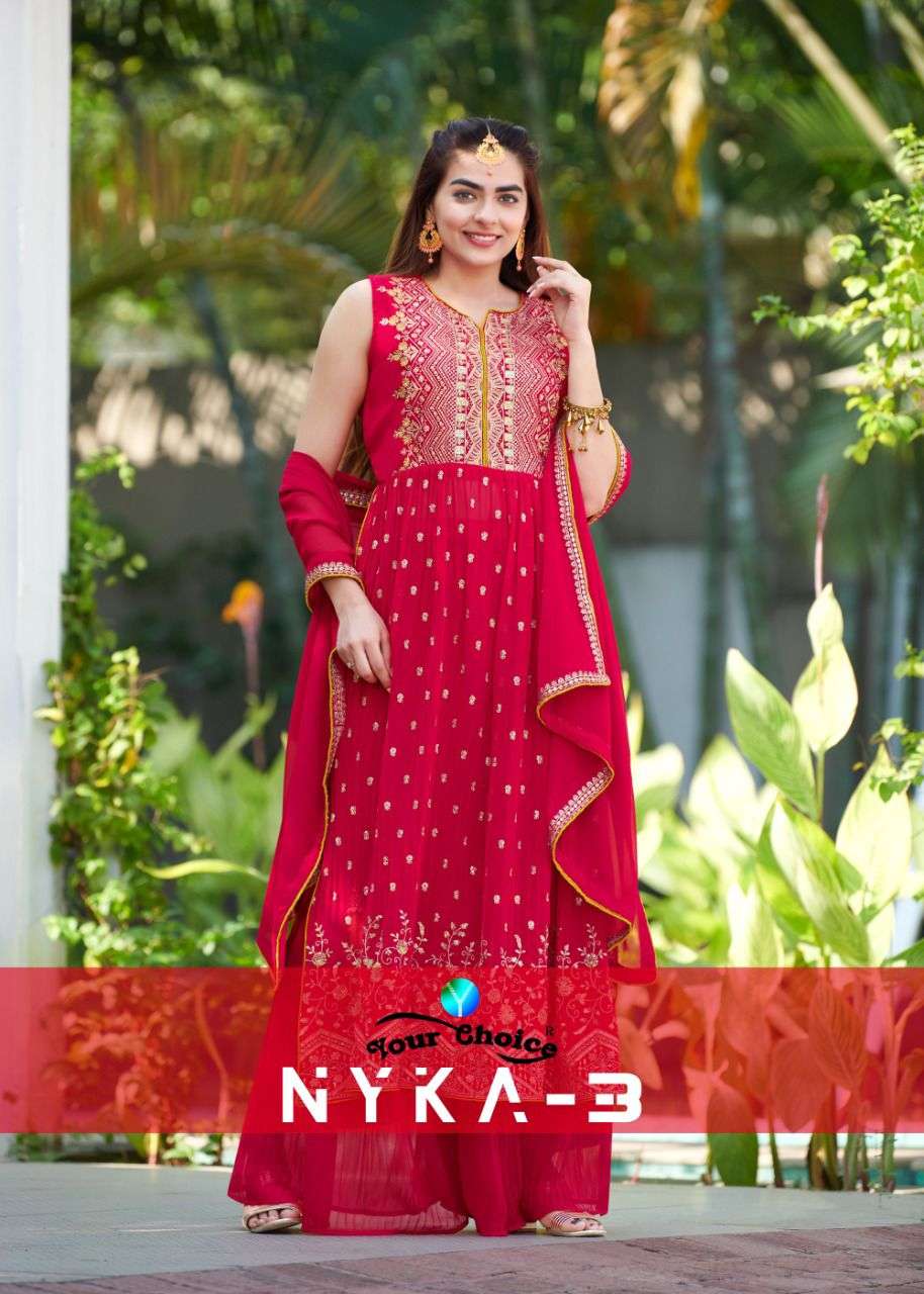 NYKA VOL-03 BY YOUR CHOICE 1001 TO 1006 SERIES REAL GEORGETTE WORK SHARARA DRESSES