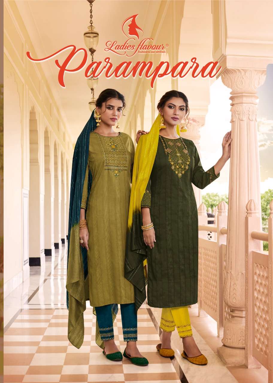 PARAMPARA BY LADIES FLAVOUR 1001 TO 1006 SERIES CHINON WORK STITCHED DRESSES