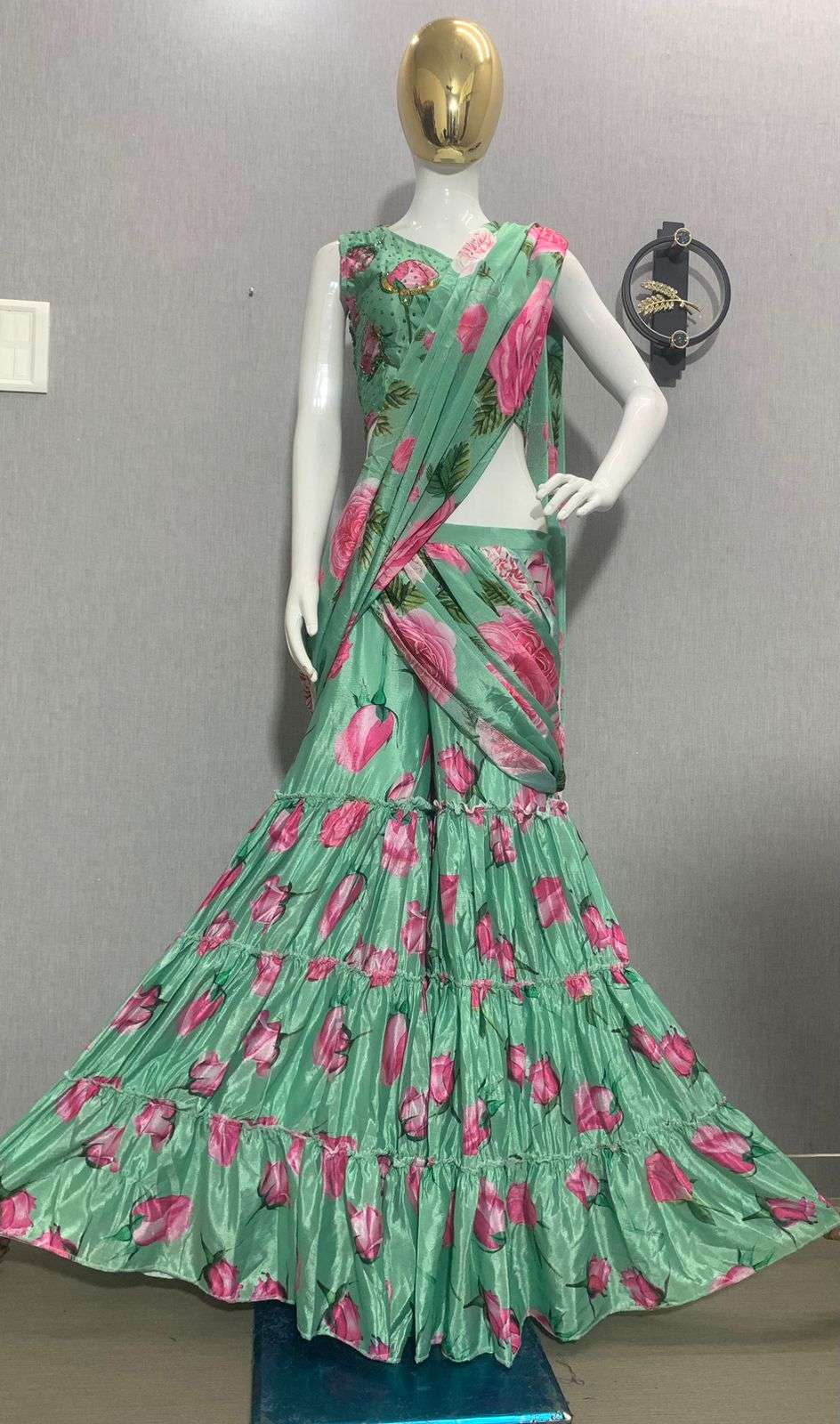 PC-193 HIT DESIGN BY ASLIWHOLESALE DESIGNER CHINON SHARARA STITCHED SAREE