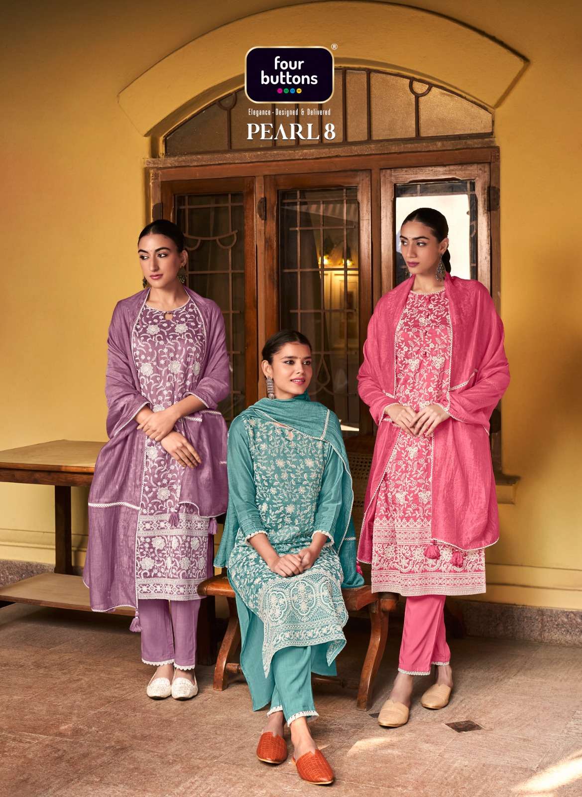 PEARL VOL-08  BY FOUR BUTTONS 3151 TO 3156 SERIES DESIGNER VISCOSE DRESSES