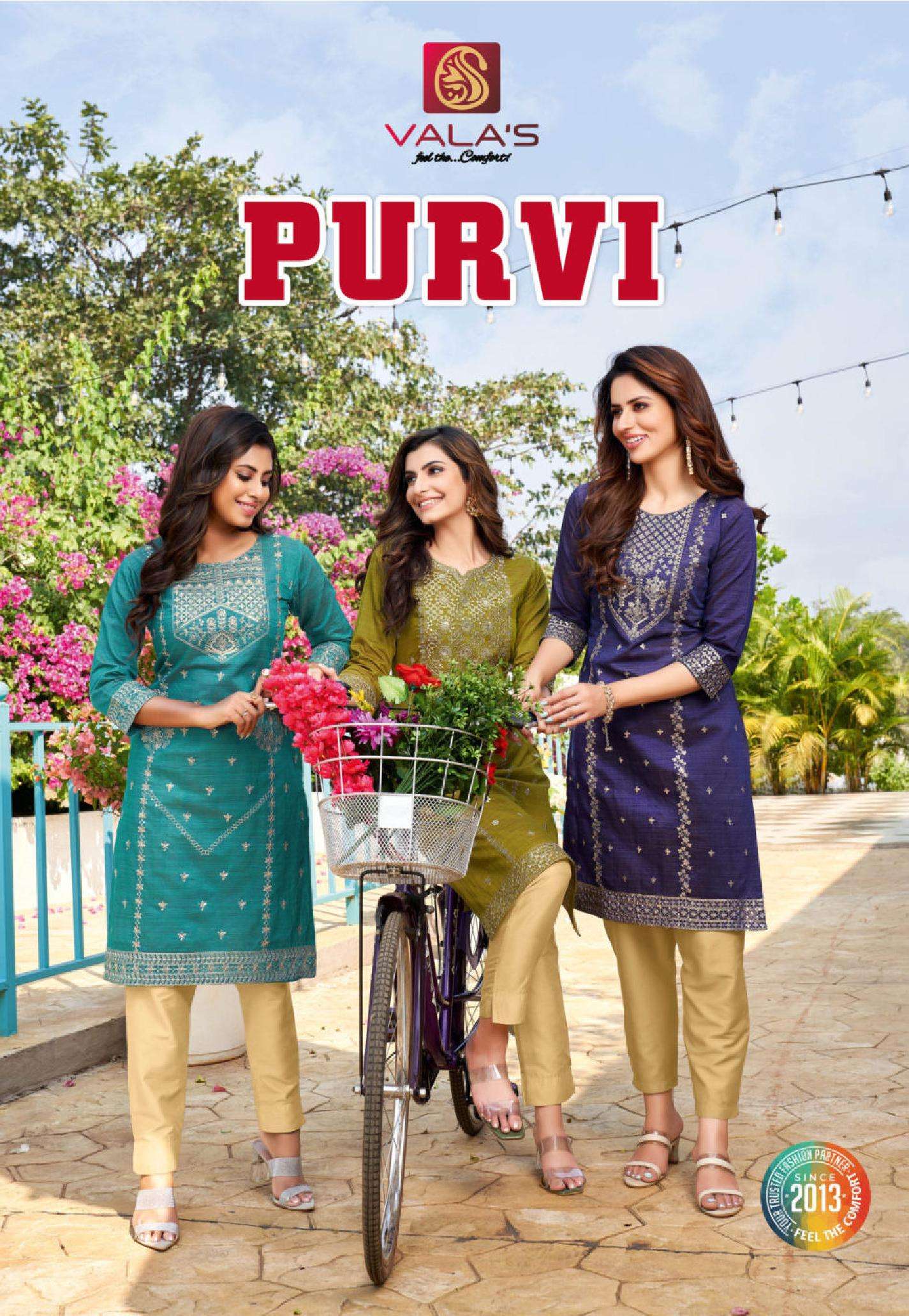 PURVI BY VALAs 0486 TO 0493 SERIES SLUB SILK WITH SEQUENCE WORK KURTIS