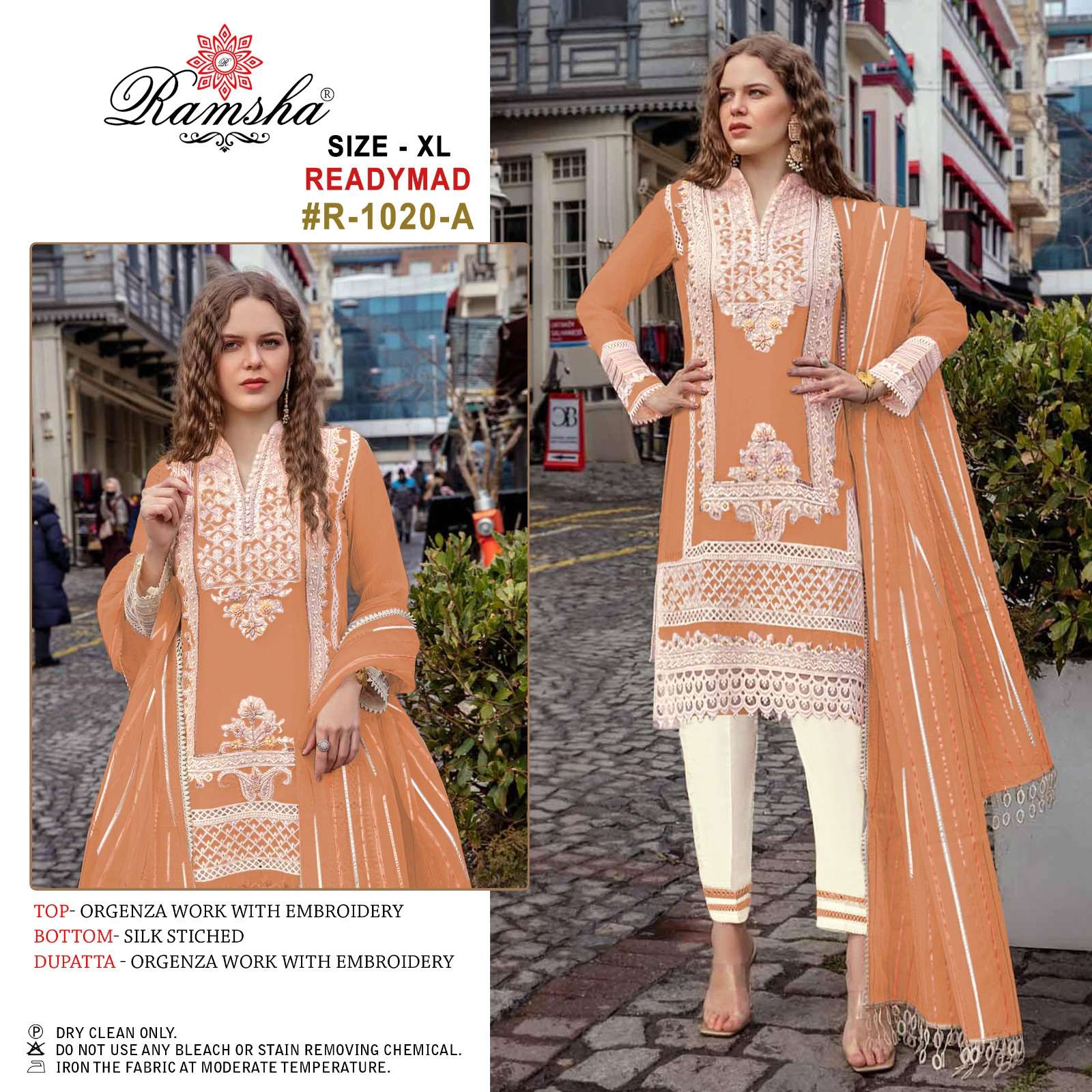 R-1020 COLOURS BY RAMSHA ORGANZA EMBROIDERY STITCHED PAKISTANI DRESS