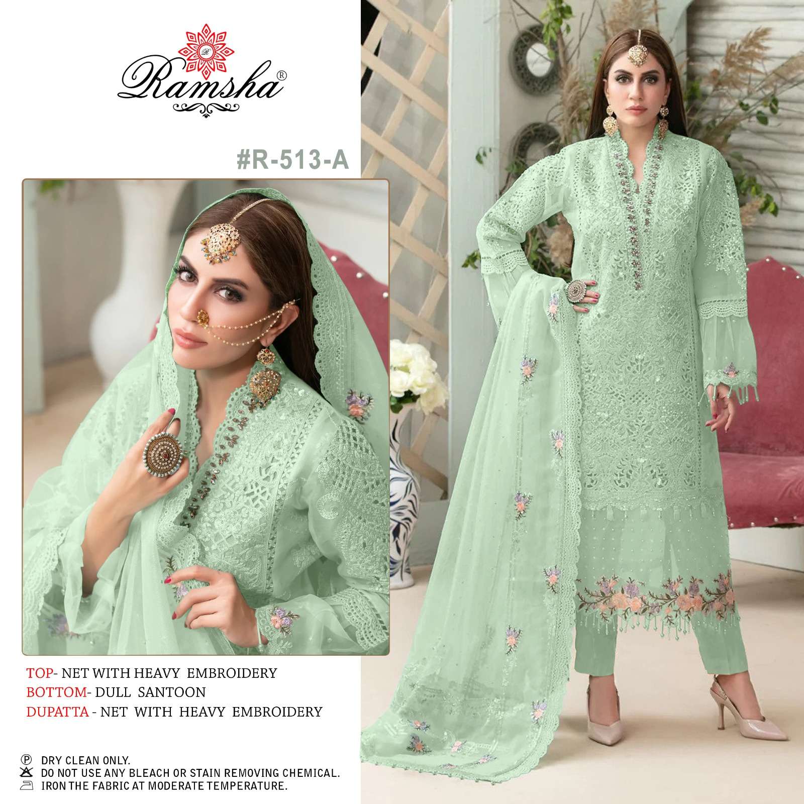 R-513 COLOURS BY RAMSHA NET EMBROIDERY PAKISTANI DRESSES