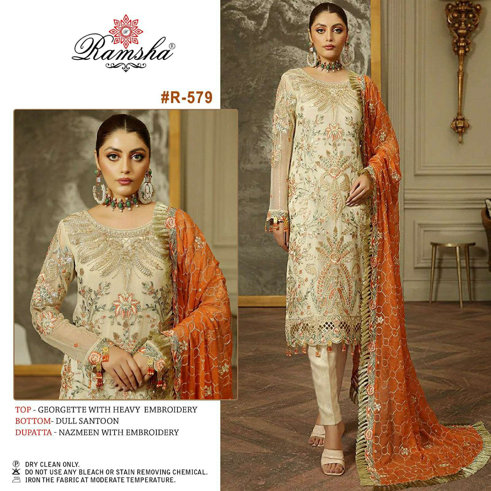 R-579 HIT DESIGN BY RAMSHA GEORGETTE WORK PAKISTANI DRESSES