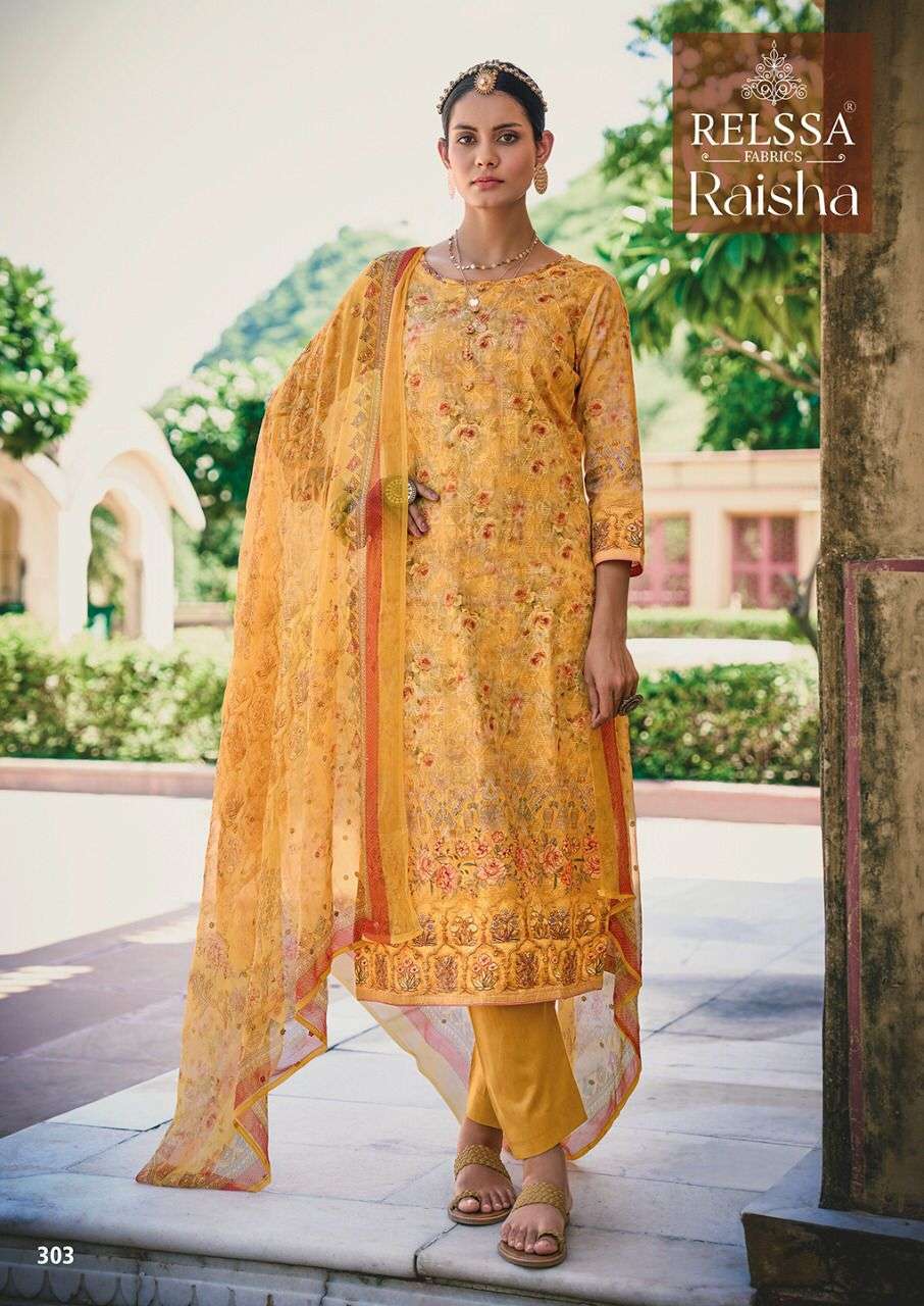 RAISHA BY RELSSA 301 TO 306 SERIES SATIN PRINTED HANDWORK DRESSES