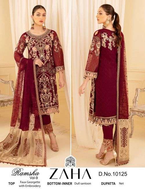 RAMSHA VOL-9 BY ZAHA 10125 TO 10125 SERIES GEORGETTE PAKISTANI DRESSES