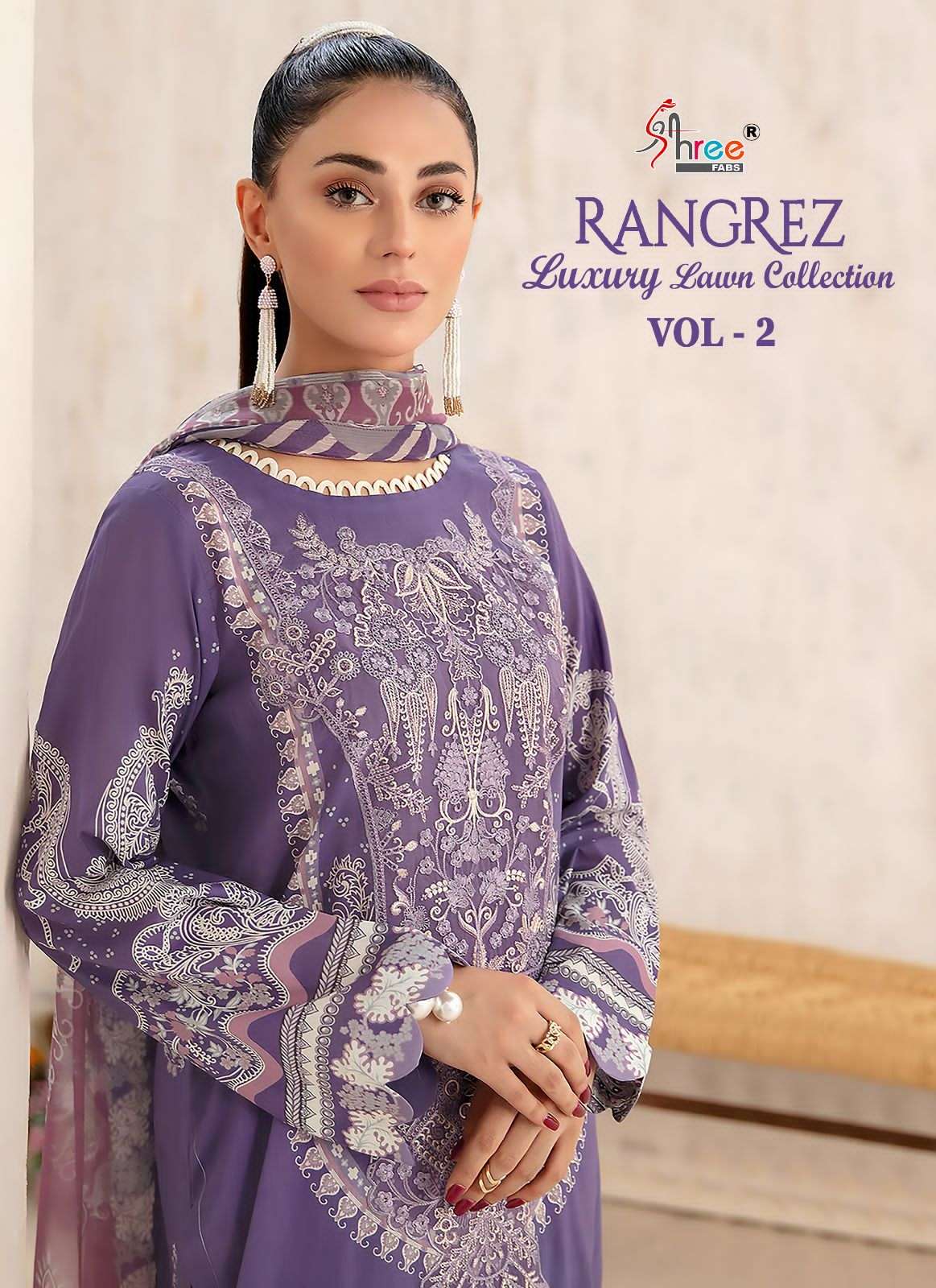 RANGREZ LUXURY LAWN COLLECTION VOL-2 BY SHREE FABS 2567 TO 2574 SERIES COTTON DRESSES