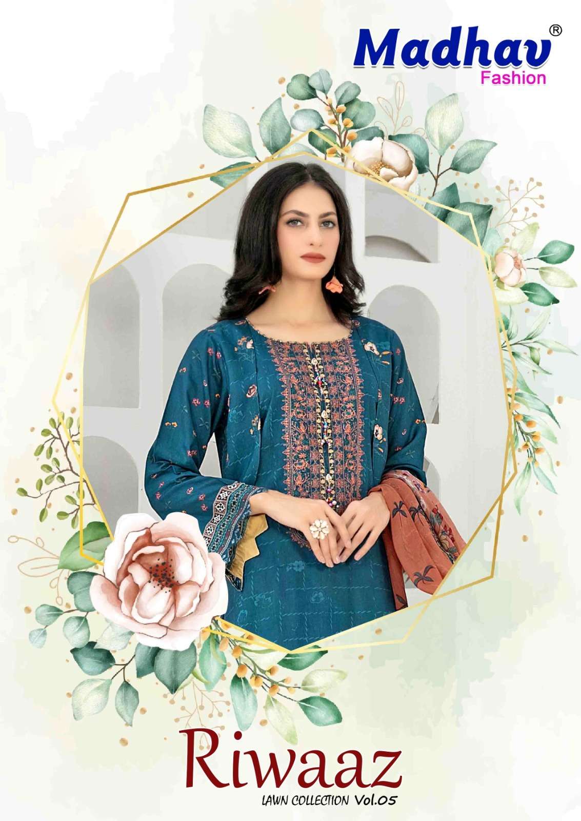 RIWAAZ VOL-5 BY MADHAV FASHION 5001 TO 5006 SERIES COTTON LAWN PAKISTANI DRESSES