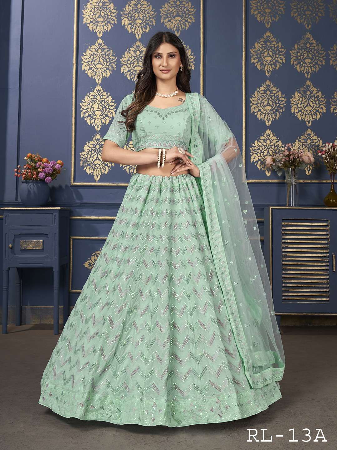 RL-13 COLOURS BY ASLIWHOLESALE GEORGETTE LEHENGA