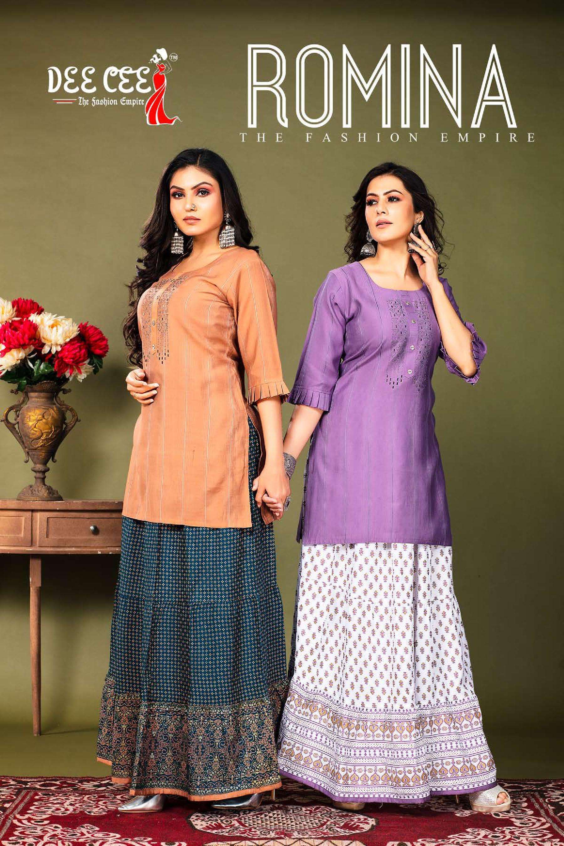 ROMINA BY DEE CEE 1001 TO 1006 SERIES NYLON VISCOSE RAYON KURTIS WITH SKIRT