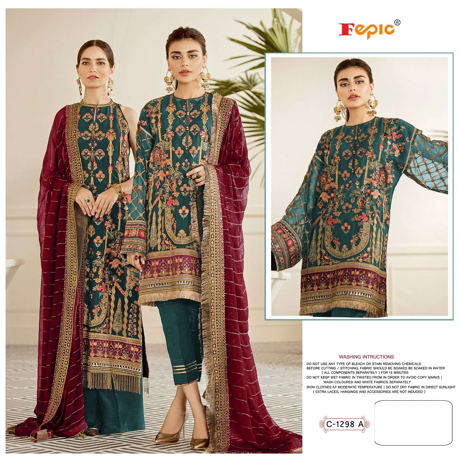 ROSEMEEN C-1298 COLOURS BY FEPIC 1298-A TO 1298-E SERIES ORGANZA PAKISTANI DRESSES