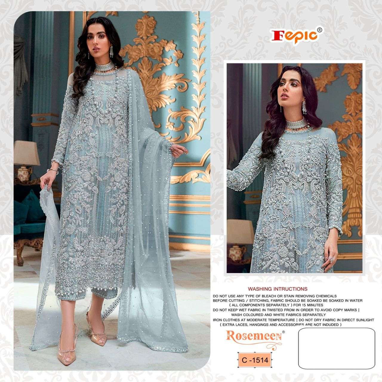 ROSEMEEN C-1514 COLOURS BY FEPIC 1514-A TO 1514-D SERIES ORGANZA PAKISTANI DRESSES