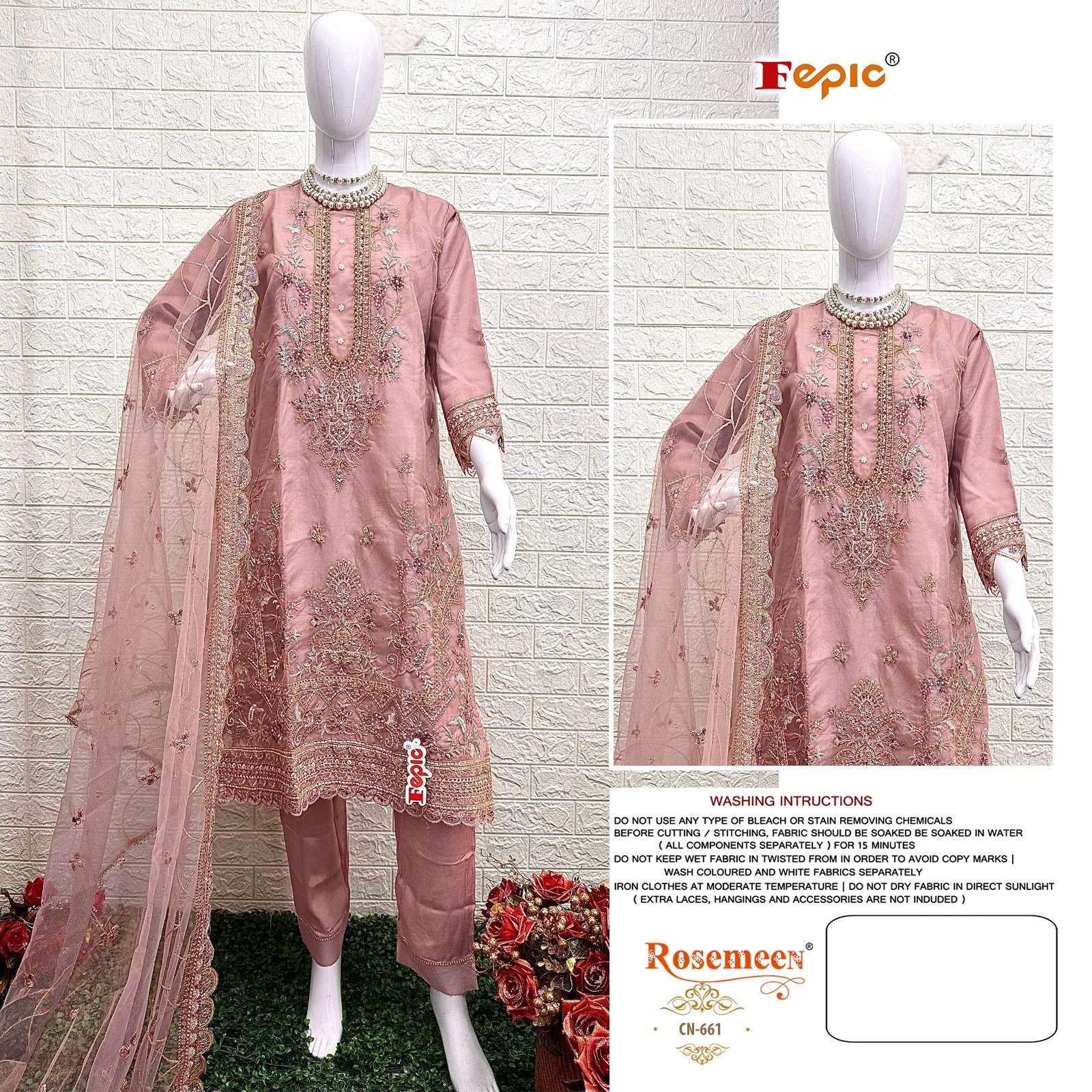 ROSEMEEN CN-661 HIT DESIGN BY FEPIC ORGANZA STICHED PAKISTANI DRESSES