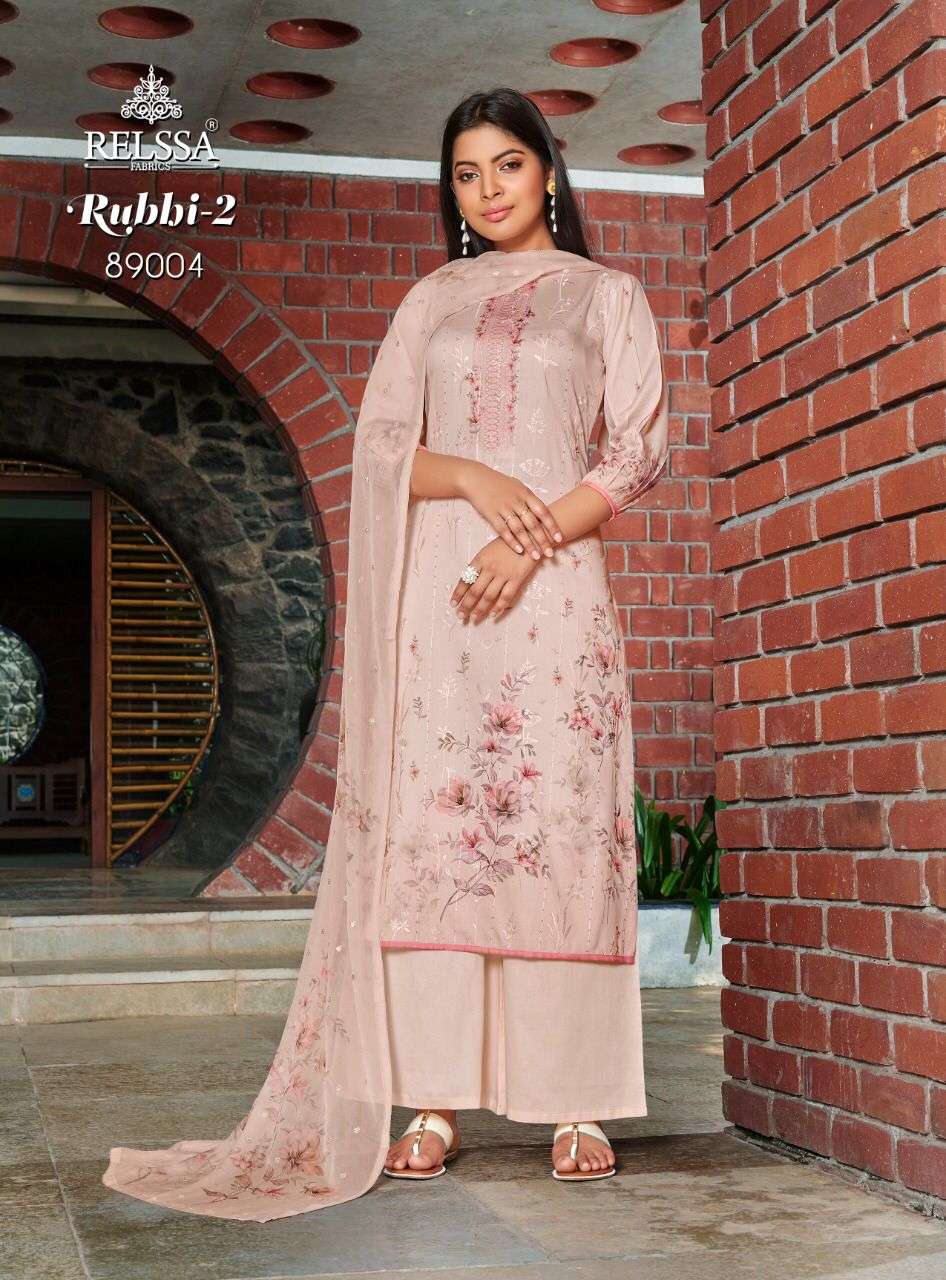 RUBBI VOL-2 BY RELSSA 8901 TO 8906 SERIES SATIN PRINTED HANDWORK DRESSES