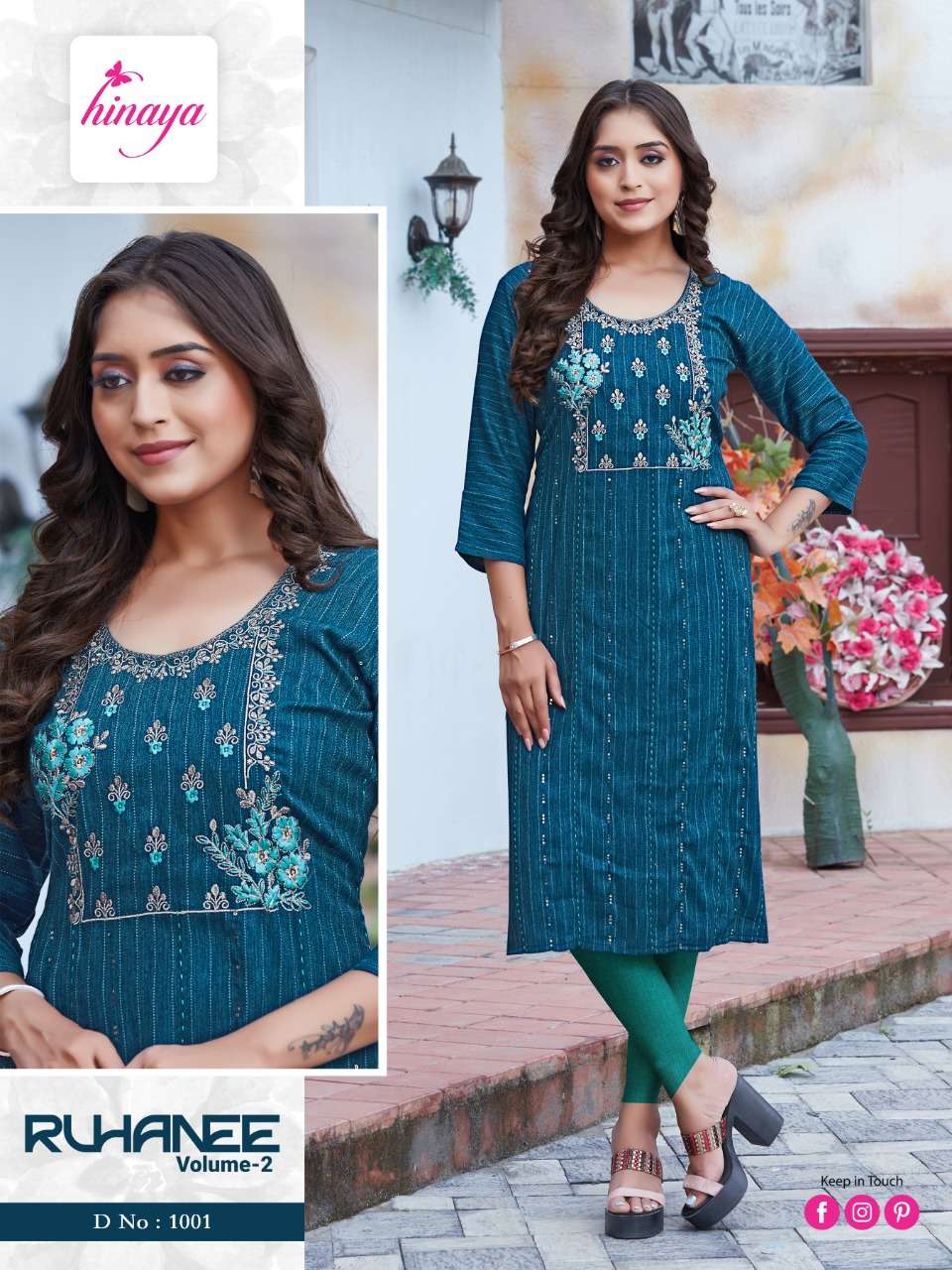 RUHANEE VOL-2 BY HINAYA 1001 TO 1008 SERIES FANCY WORK KURTIS