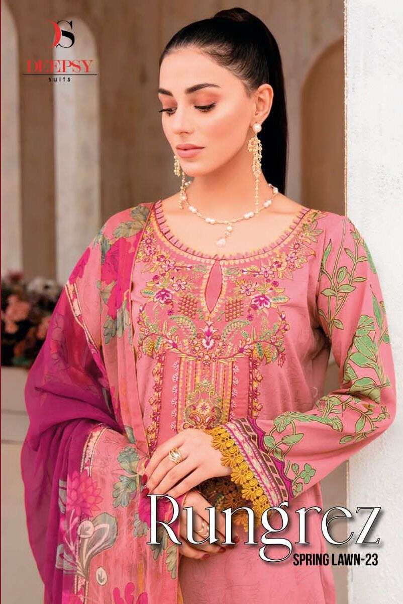 RUNGREZ  SPRING LAWN 23 BY DEEPSY SUITS 5031 TO 5038 SERIES COTTON PAKISTANI DRESSES