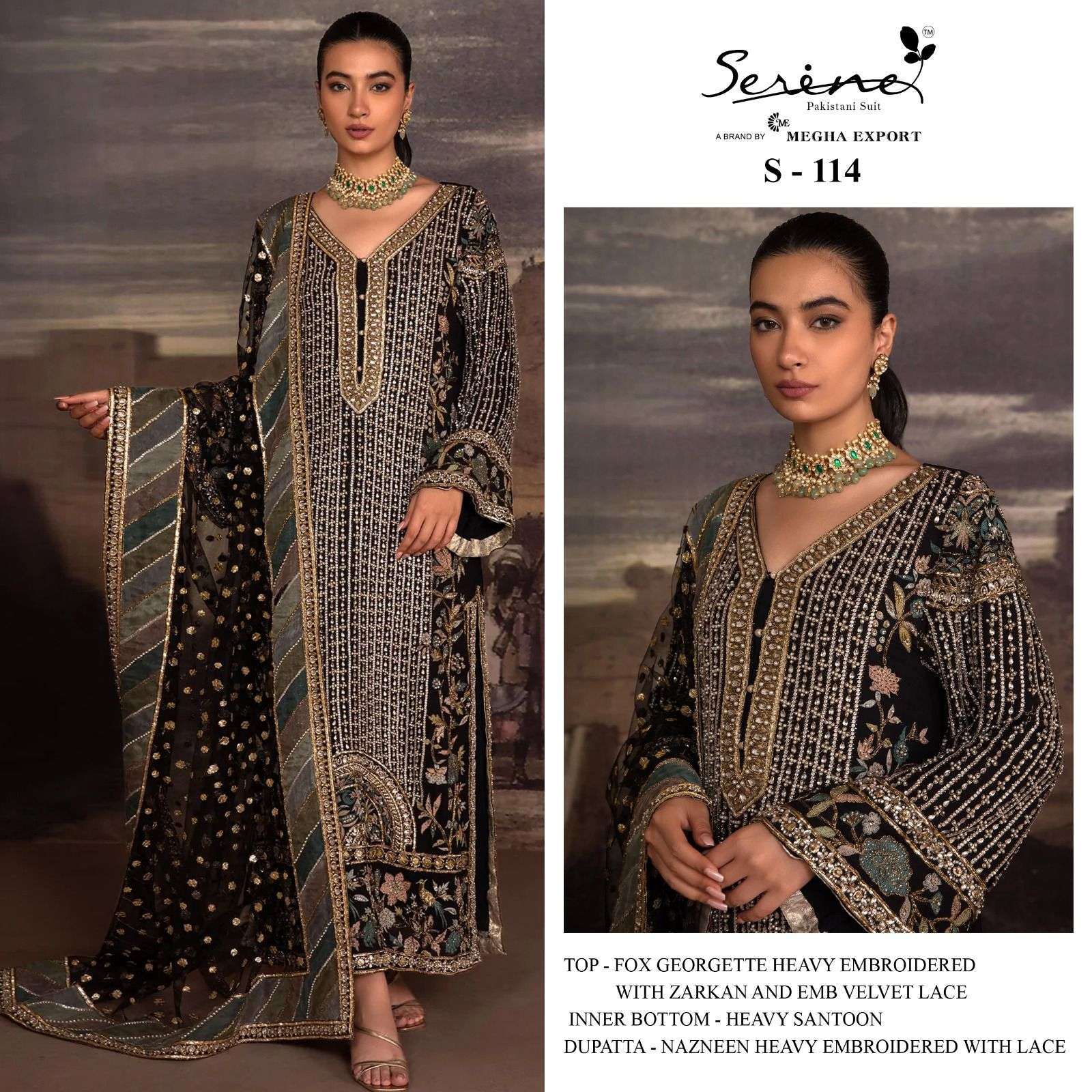 S-114 HIT DESIGN BY SERENE FAUX GEORGETTE EMBRODERY PAKISTANI DRESS