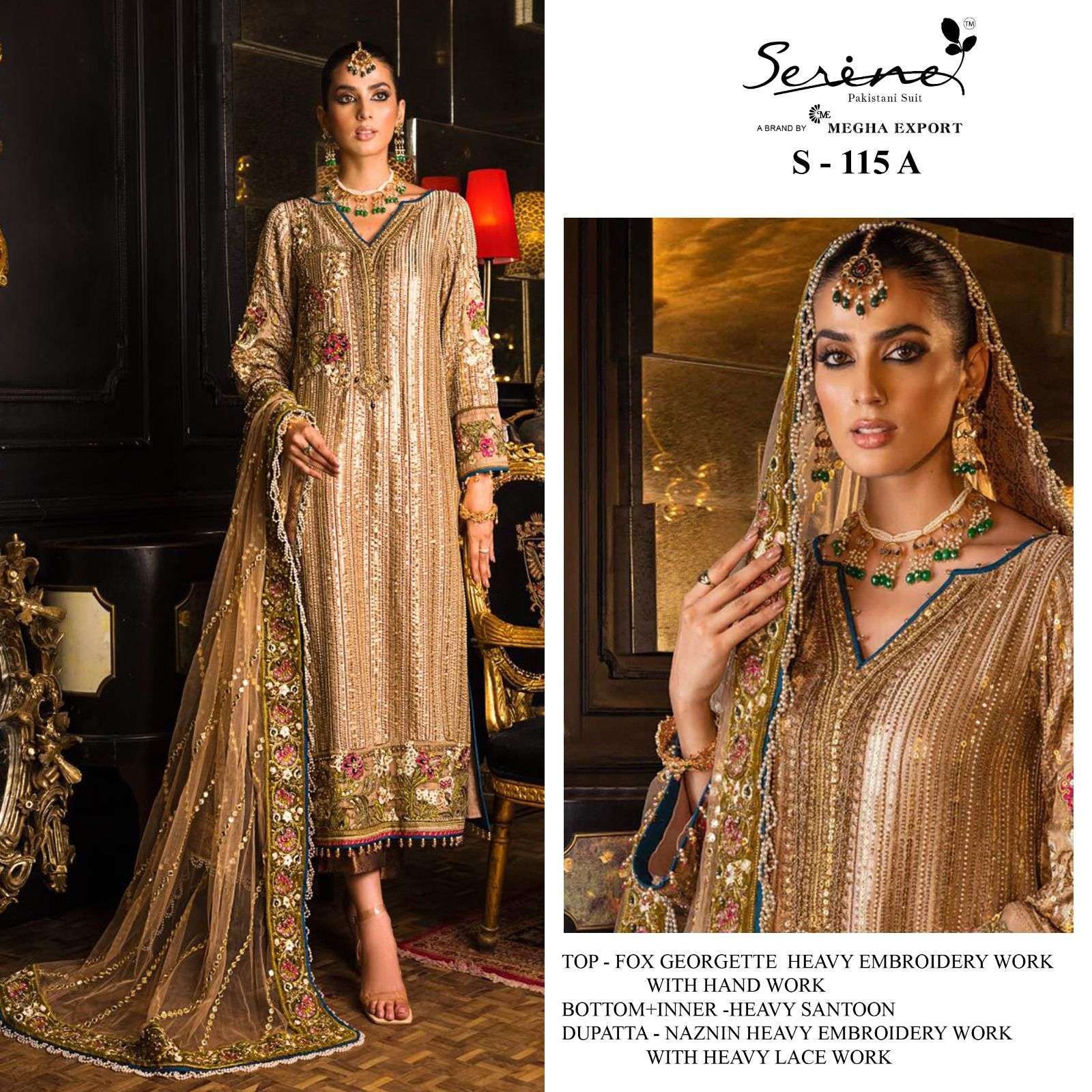 S-115 A HIT DESIGN BY SERENE FAUX GEORGETTE EMBRODERY PAKISTANI DRESS