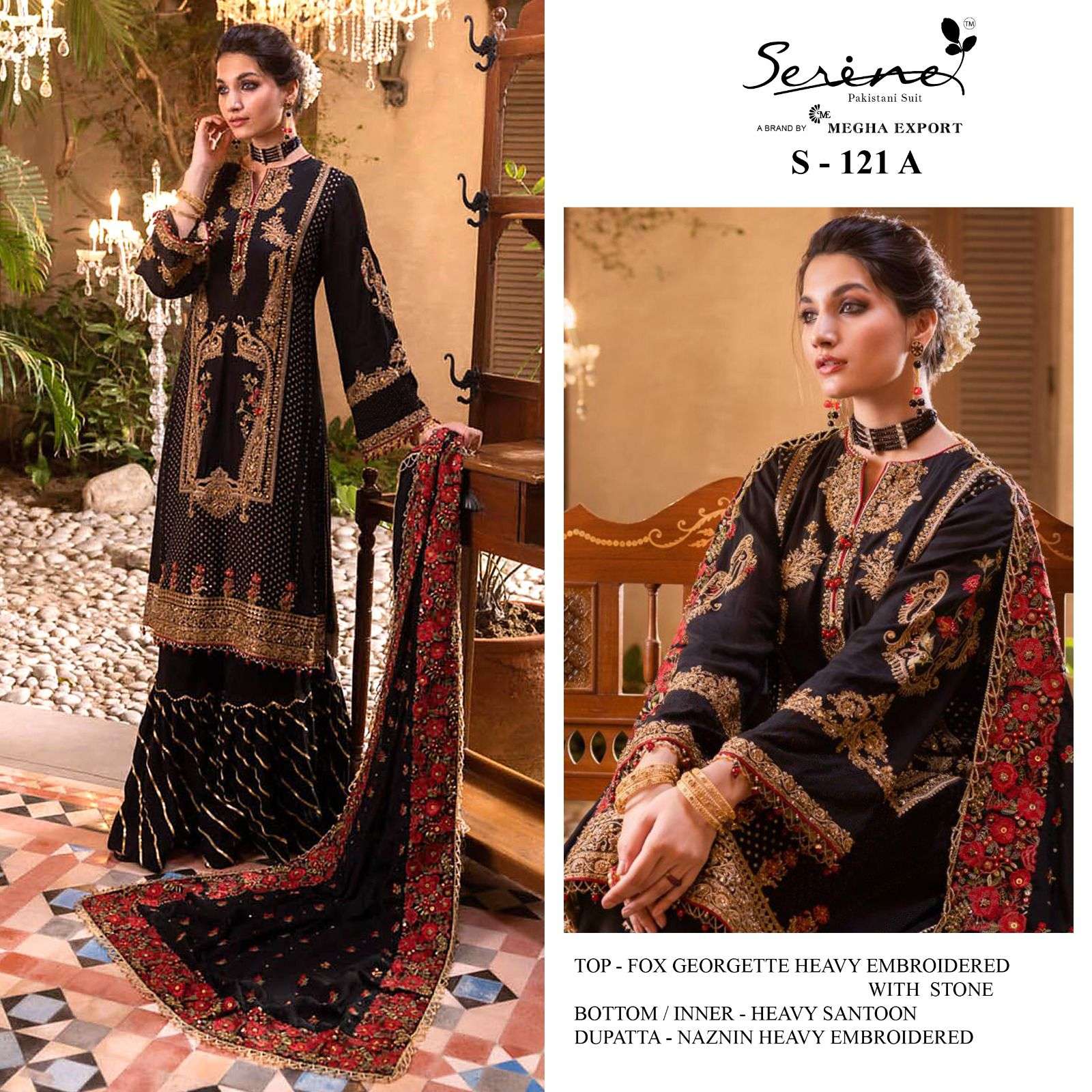 S-121 A HIT DESIGN BY SERENE FAUX GEORGETTE EMBRODERY PAKISTANI DRESS