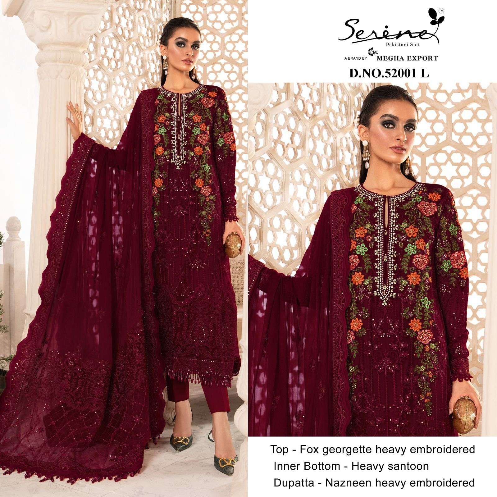 S-52001 COLOURS BY SERENE 52001-L TO 52001-O FAUX GEORGETTE EMBRODERY PAKISTANI DRESS