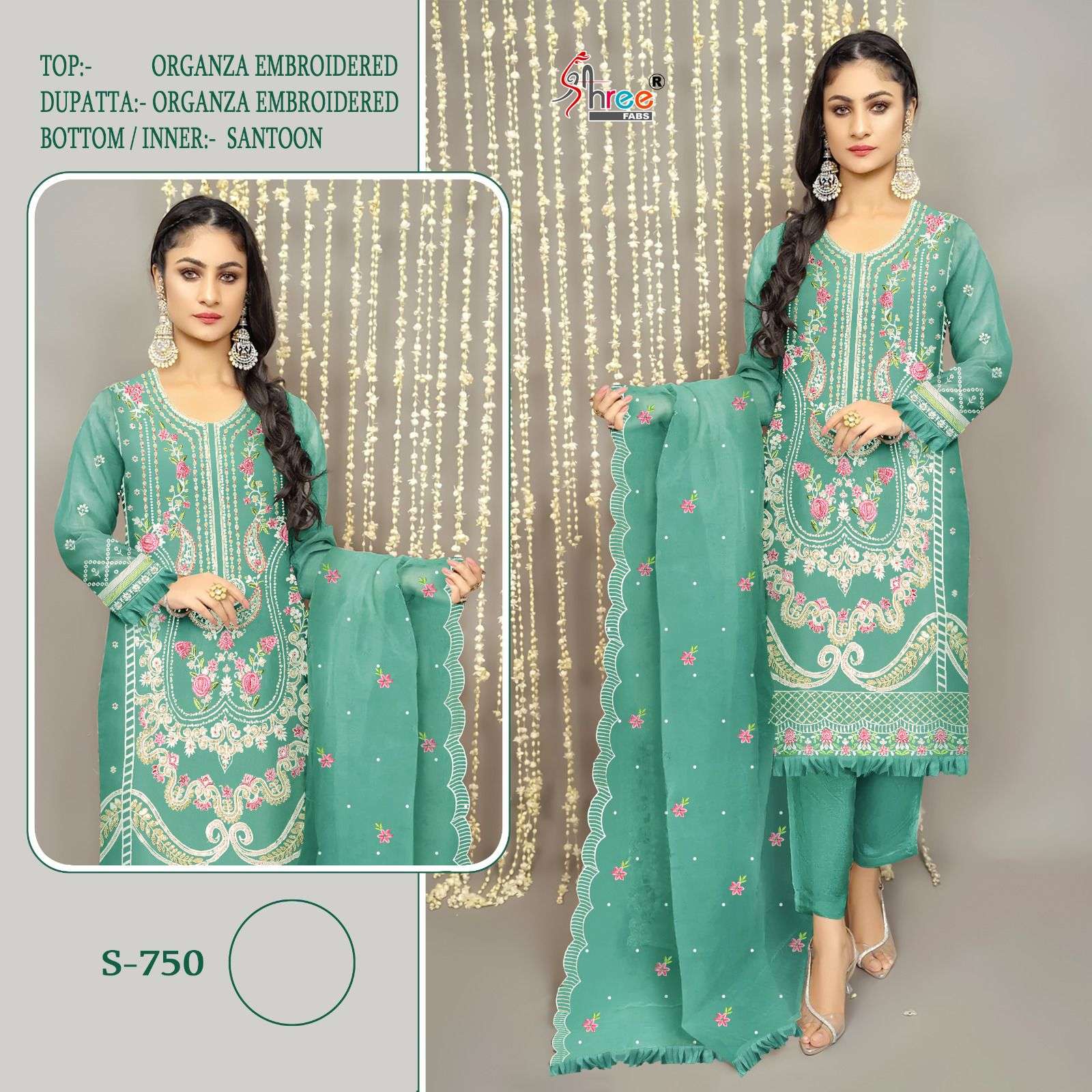 S-750 COLOURS BY SHREE FABS ORGANZA EMBROIDERY PAKISTANI DRESSES