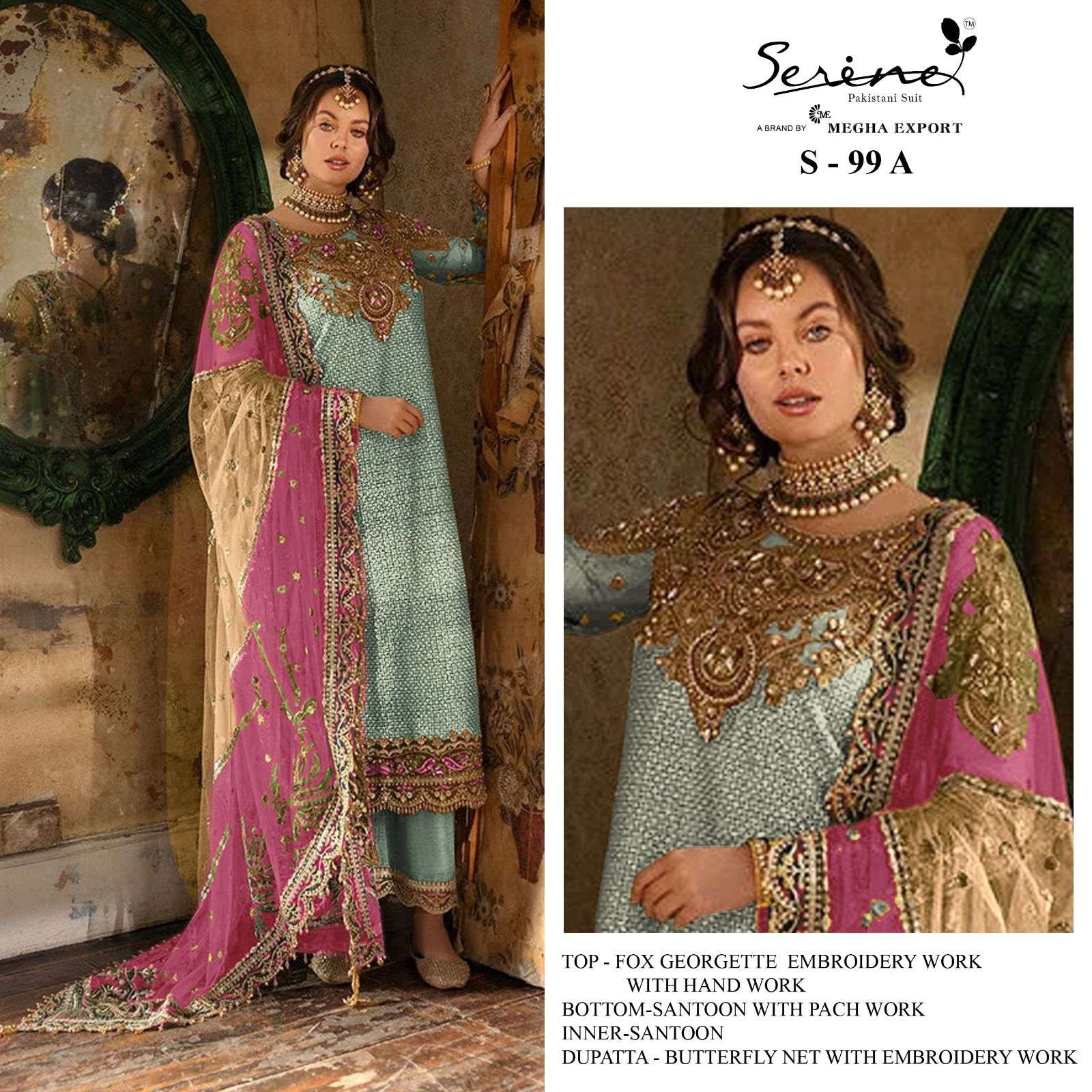 S-99 COLOURS BY SERENE S-99-A TO S-99-D FAUX GEORGETTE EMBROIDERY PAKISTANI DRESSES