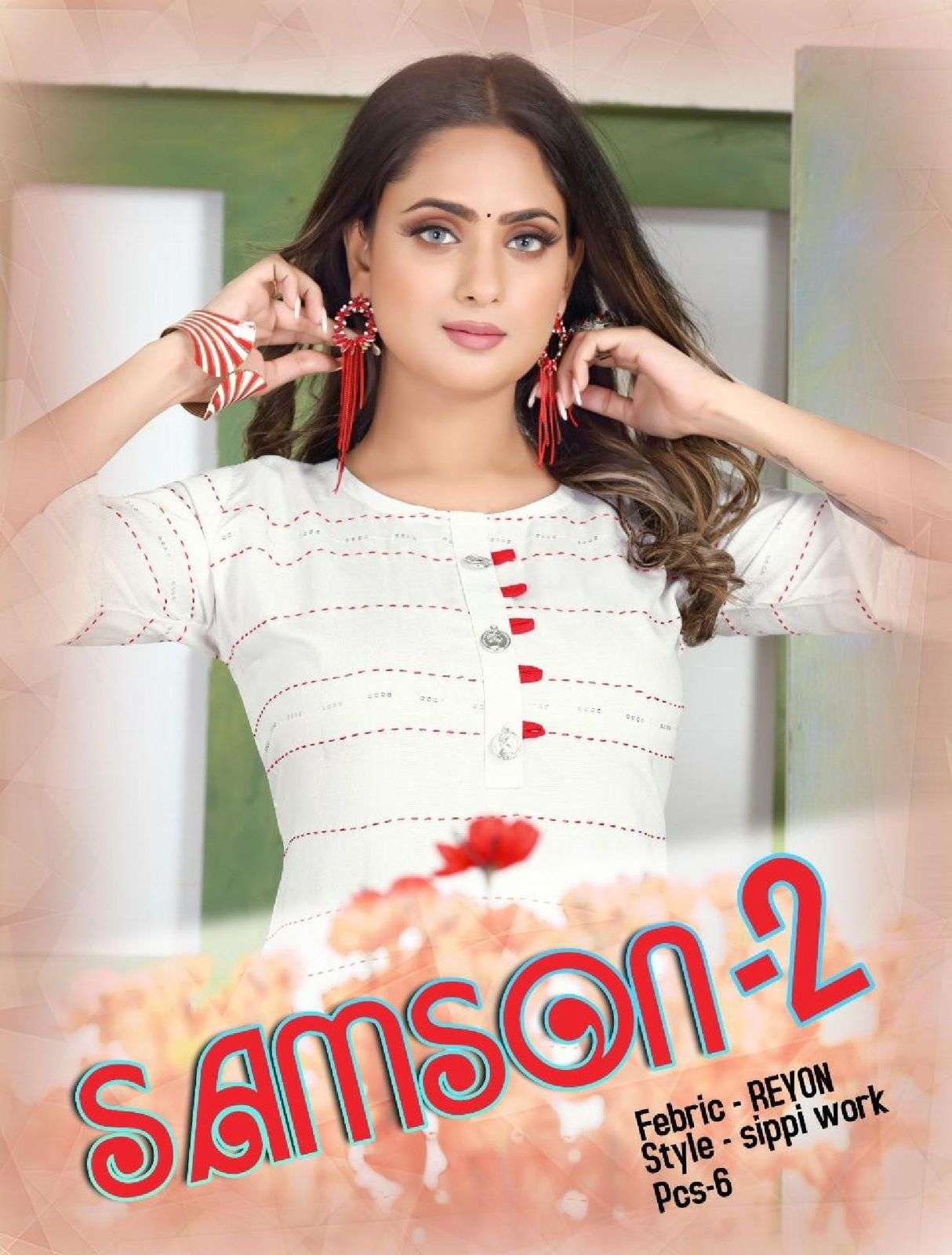 SAMSON VOL-2 BY ASLIWHOLESALE 1001 TO 1006 RAYON WORK KURTIS