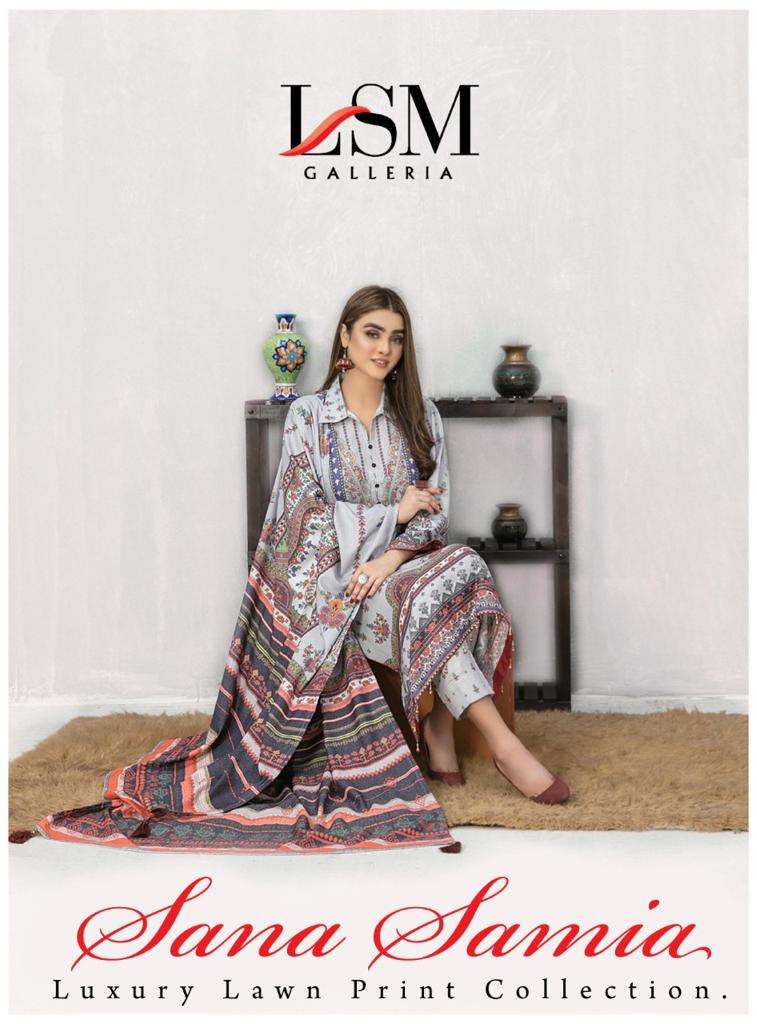 SANA SAMIA LUXURY BY LSM GALLERIA 101 TO 101 SERIES PURE LAWN PRINT PAKISTANI DRESSES