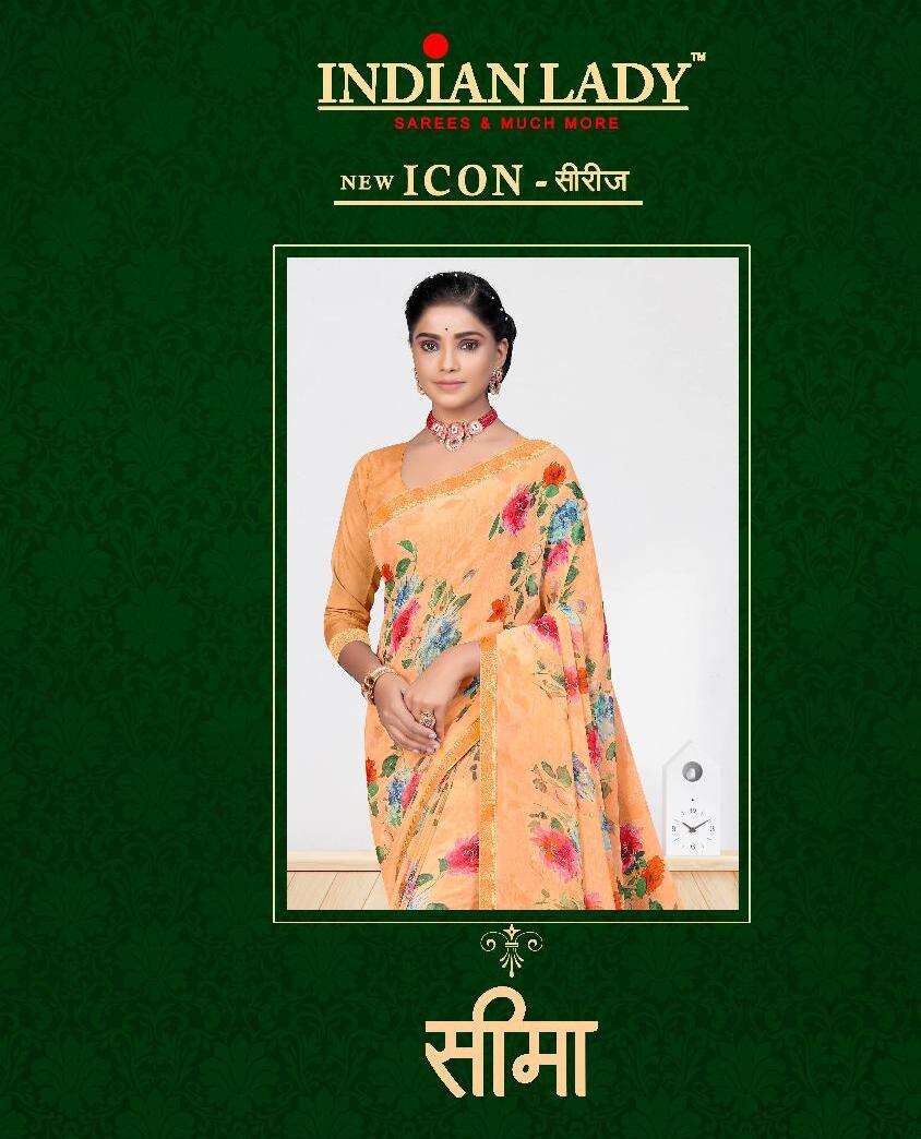 SEEMA BY INDIAN LADY DESIGNER CHIFFON FACNY PRINTED SAREES