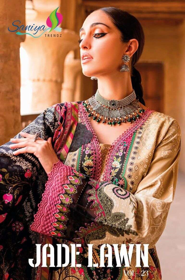 ST JADE LAWN VOL- 23 BY SANIYA TRENDZ 2301 TO 2305 SERIES GEORGETTE PAKISTANI DRESSES