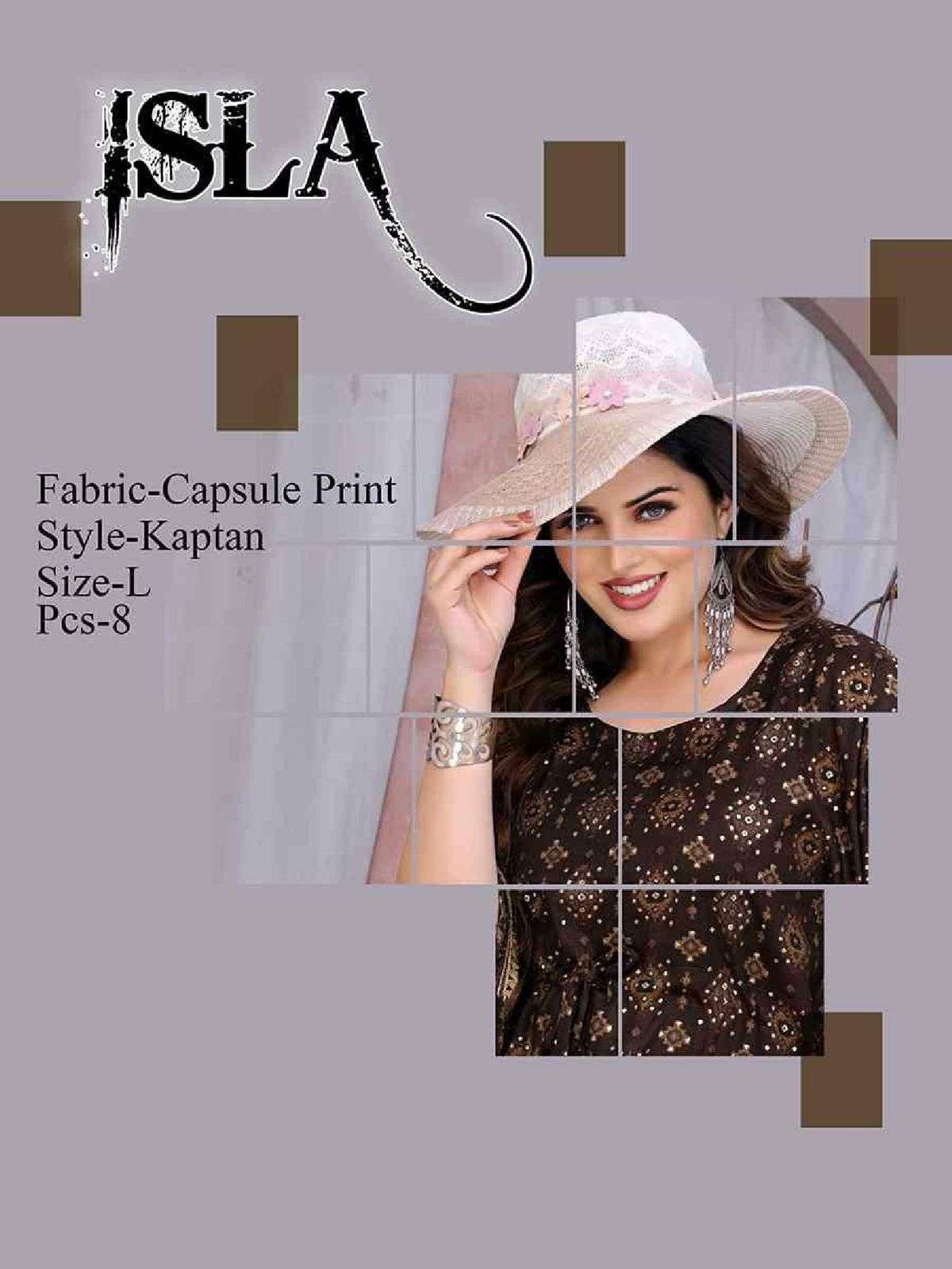 TRENDY ISLA BY ASLIWHOLESALE 1001 TO 1006 RAYON WORK KAFTAN  KURTIS