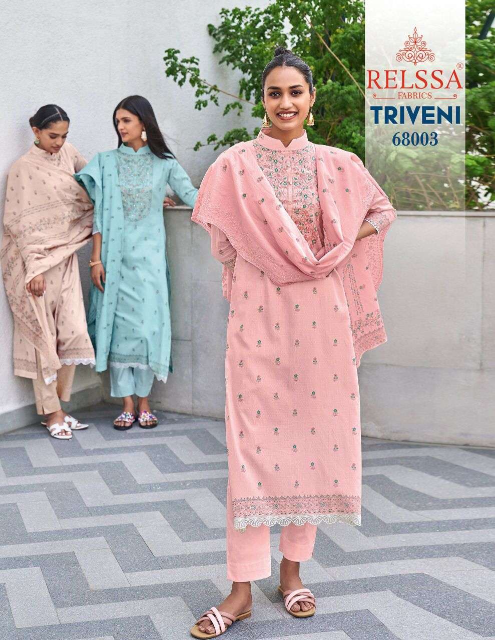 TRIVENI BY RELSSA 6801 TO 6806 SERIES COTTON PRINTED HANDWORK DRESSES